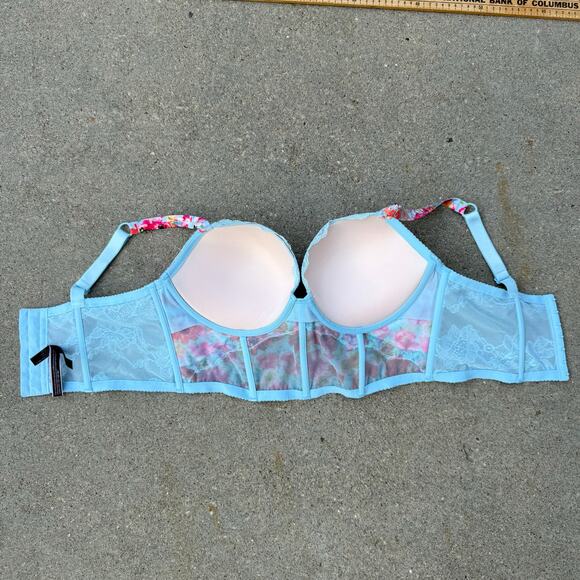 Victoria’s Secret 38D Very Sexy Blue Orange Poppy Shine Strap Corset Bra Bustier - Picture 4 of 8